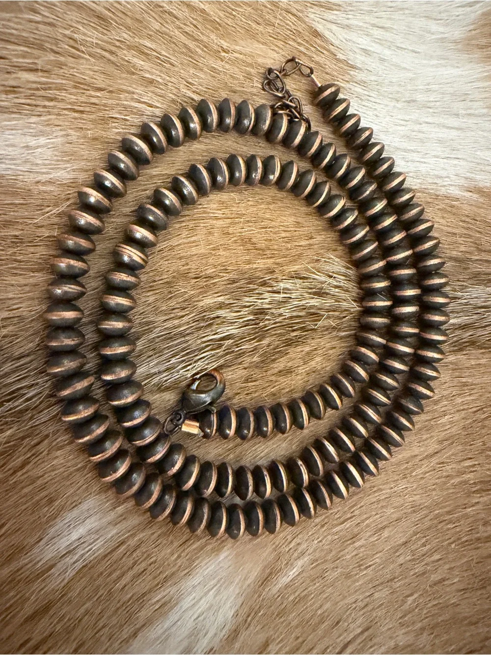 ❤️ 6mm Oxidized Copper Saucer Navajo Style Southwestern 32.5G Necklace 20+2”L